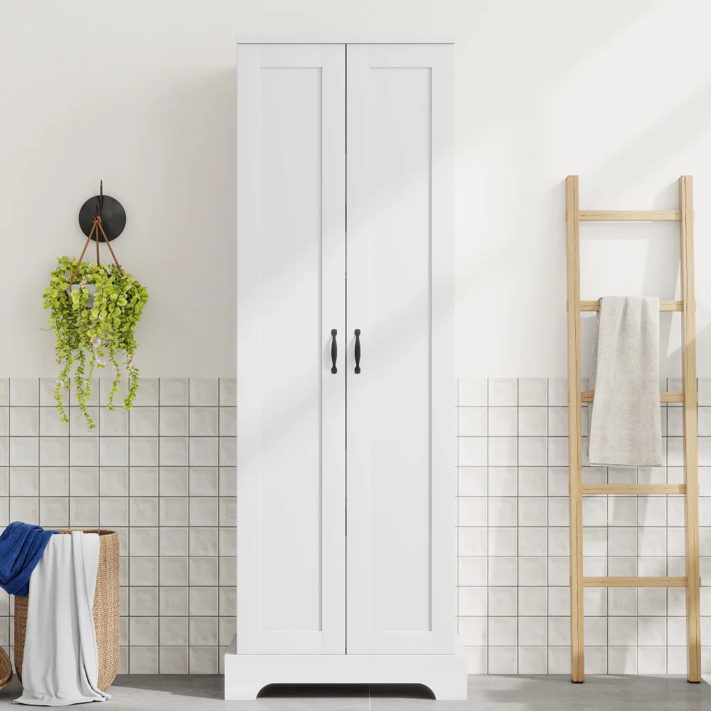 56x40x170cm Hoher Badezimmerschrank, feuchtigkeitsbeständiger, freistehender Badezimmerschrank mit Doppeltüren, 4 großen Staufächern, verstellbaren Innenregalen, Premium-Soft-Close-Scharnieren,