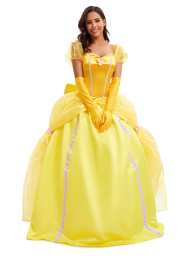 Die Schöne und das Biest Glocke Gelbes langes Kleid Halloween-Kostüm Belle Prinzessin Kleid Maskerade Karneval Erwachsene Belle Roles Anzug Image