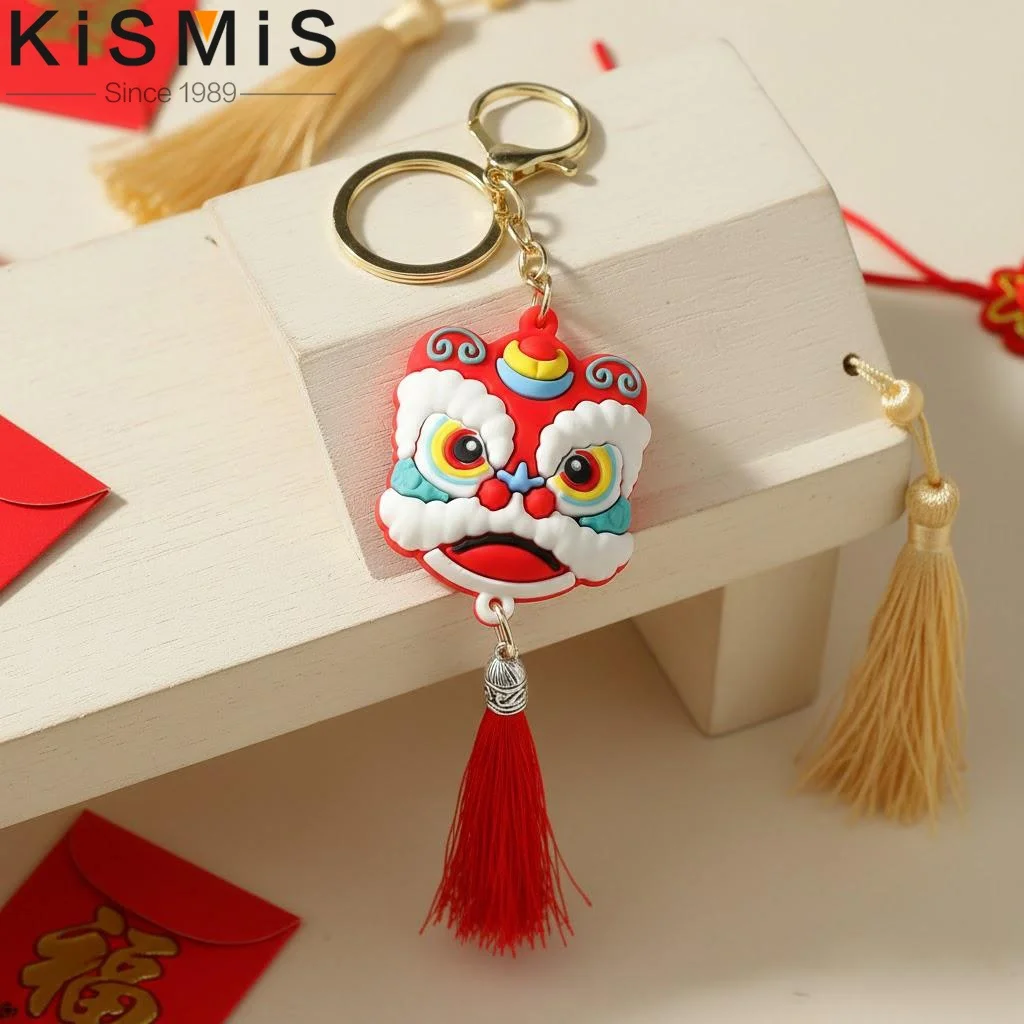 Neujahrs-Löwentanz-Schlüsselanhänger-Set, Niedliche Cartoon-Auto-Accessoires, Taschenanhänger, Heimdekoration, Geschenk für Kinder und Erwachsene Image