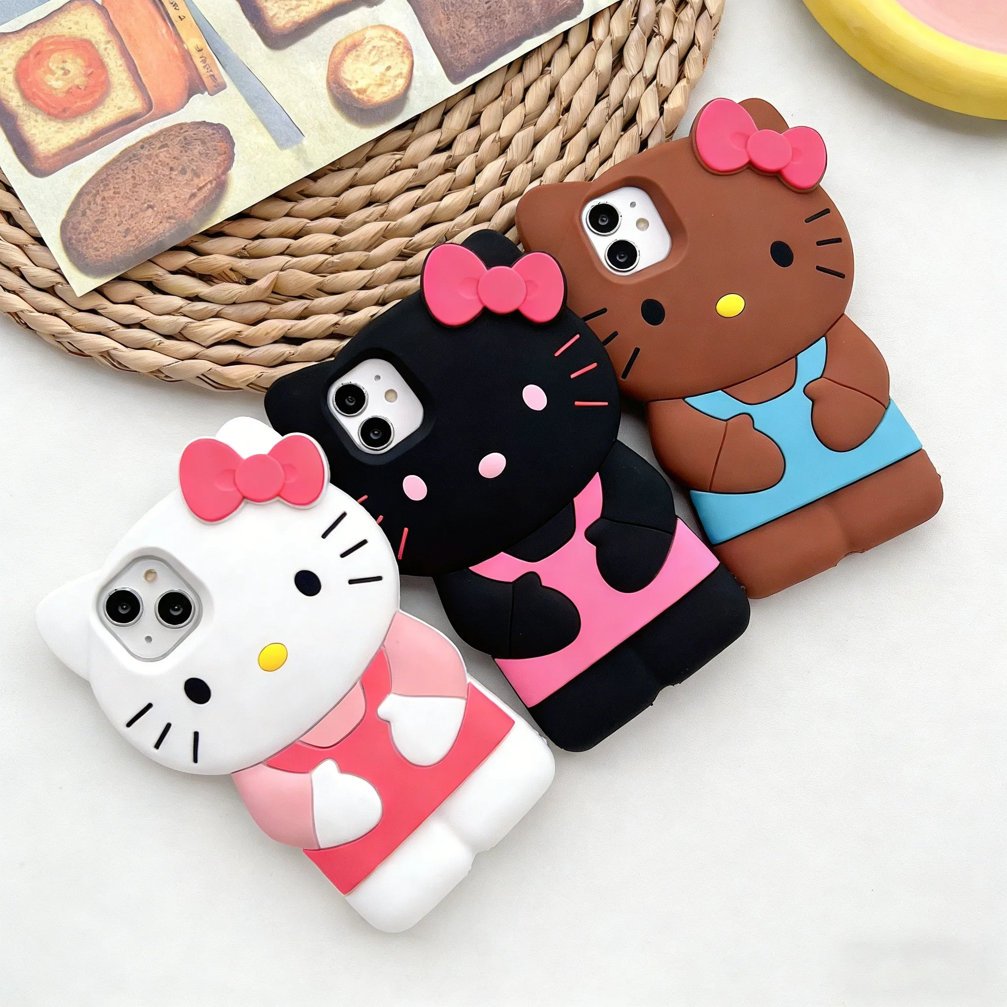 Für iPhone 17 16 15 14 13 12 11 Pro Plus mini Max Xs XR 6 7 8 SE Niedliche Cartoon 3D Kawaii Schleife Hello Kitty Silikon Soft Cover Hülle Image