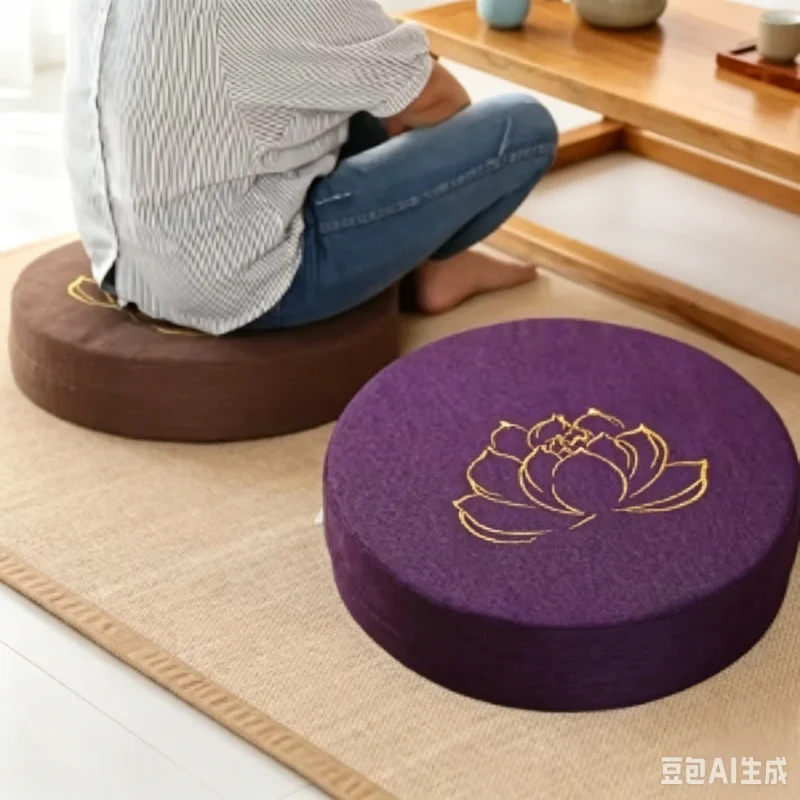 40x6CM Leinen Yoga-Meditationskissen, Harte Lotus-Textur Tatami-Matte, Abnehmbares Waschbares Rückenstützkissen für Meditation Image