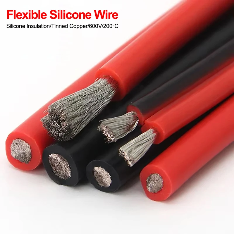 5/10m Weiches Silikonkabel 2-polig Rot Schwarz 30 28 26 24 22 20 18 16 15 14 12 10 8AWG Hochtemperaturbeständiger Verzinnter Kupferdraht Image