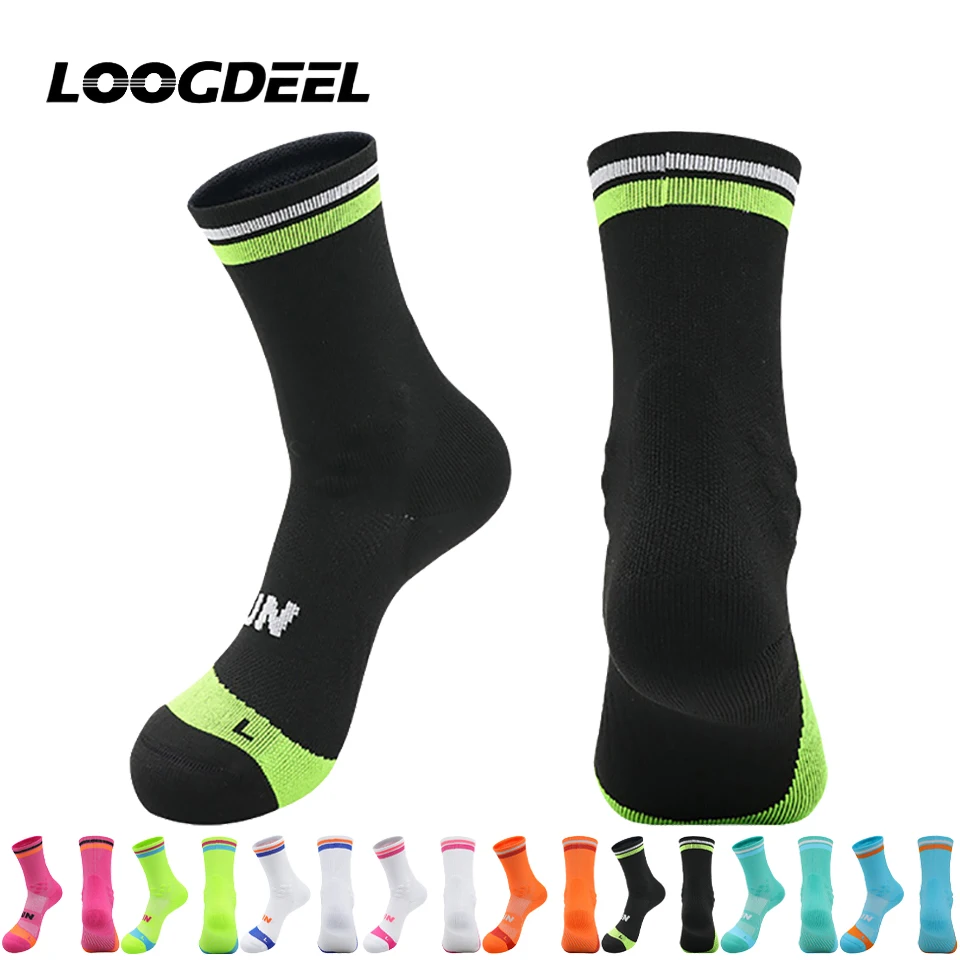 LOOGDEEL Professionelle Laufsocken, Basketball-Radsocken, atmungsaktiv, schnell trocknend, Marathon-Sportsocken, schweißabsorbierend, elastisch Image