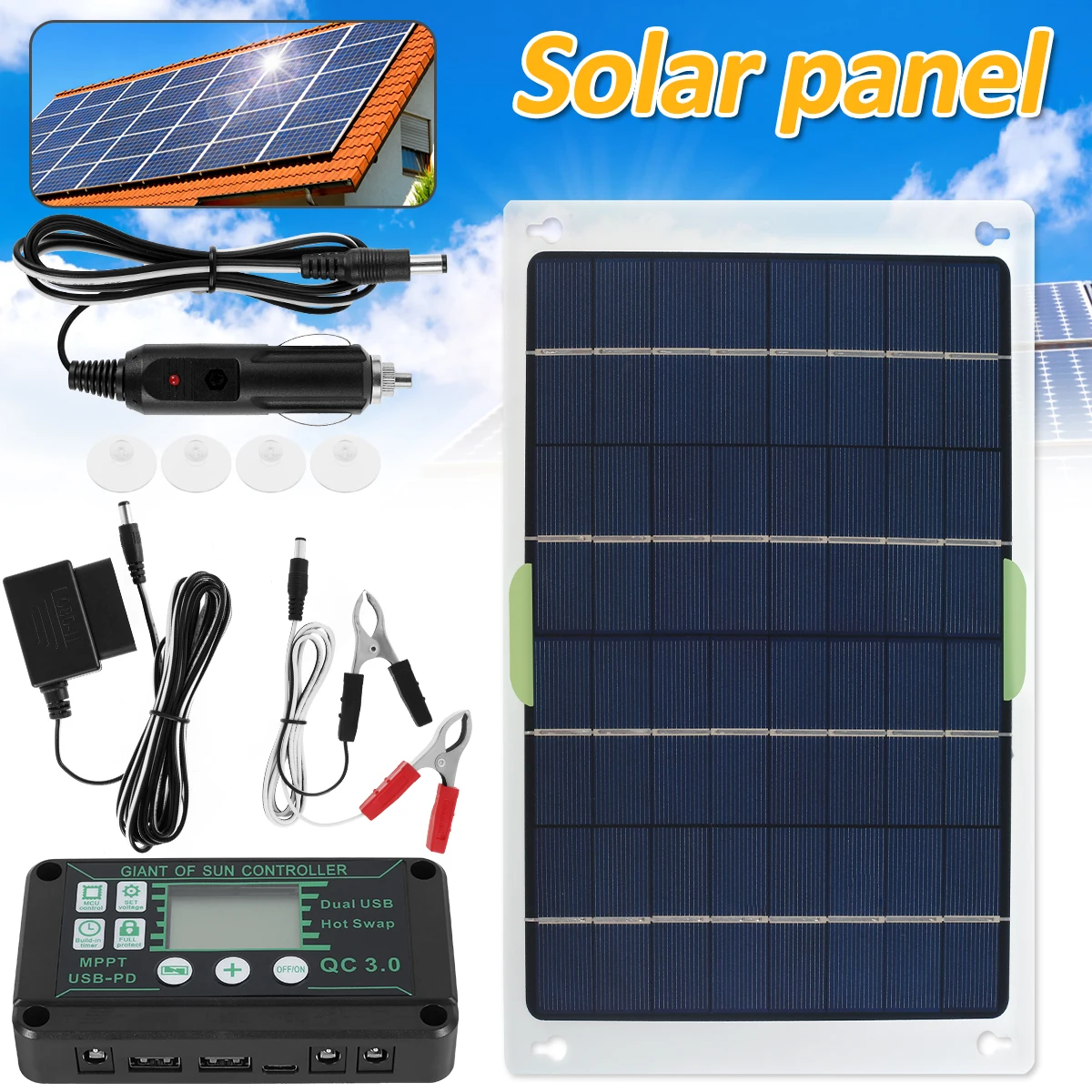 Solar Panel 12V Solarzelle Solar Ladegerät Tragbare Solar Panel Ladegerät Kit Wasserdichte Solar Panel für Handy RV Auto MP3 Image