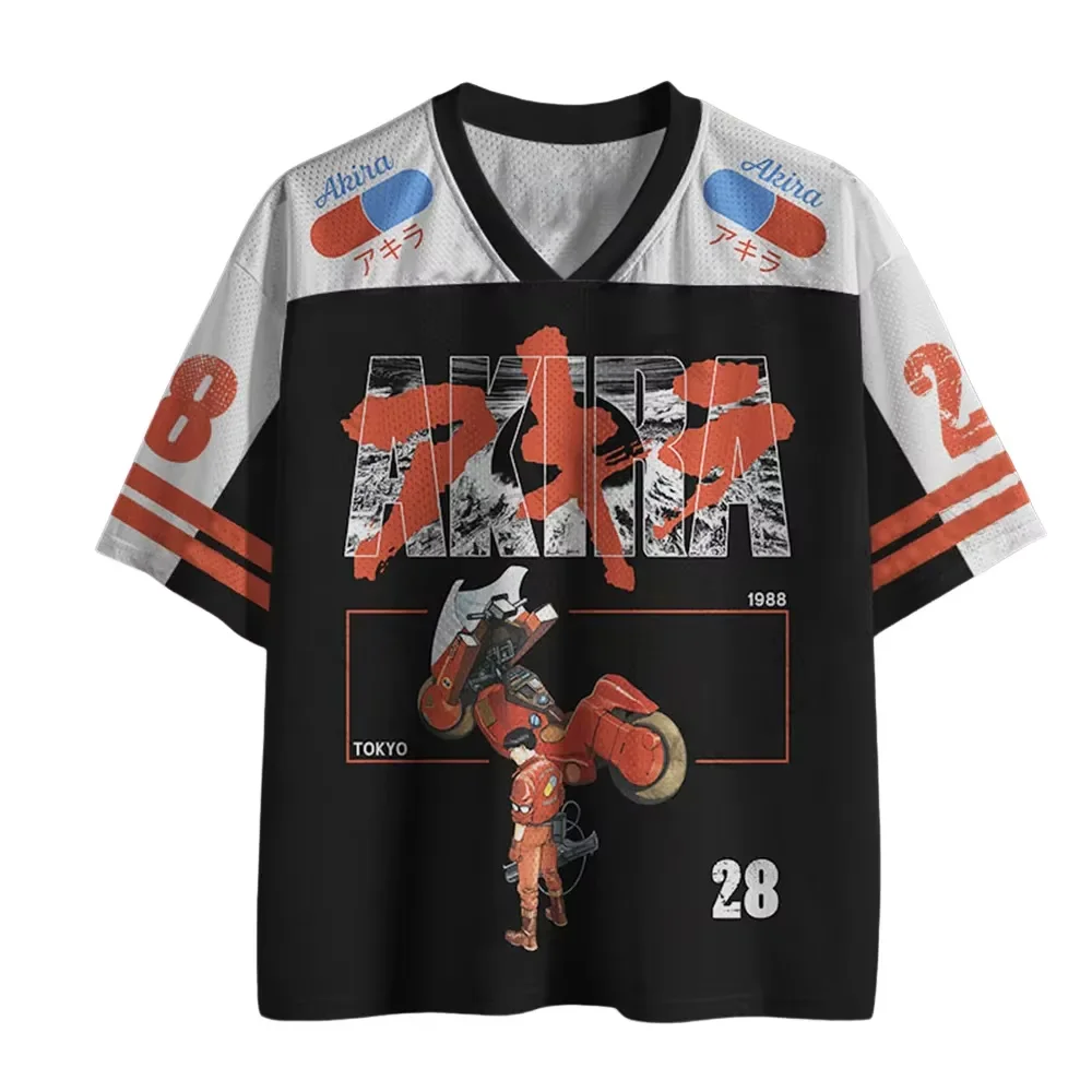 2026 Sommer Mode Anime Akira Hip-Hop 3D-Druck T-Shirt Fitness Atmungsaktives Outdoor Hip-Hop Street V-Ausschnitt T-Shirt Groß