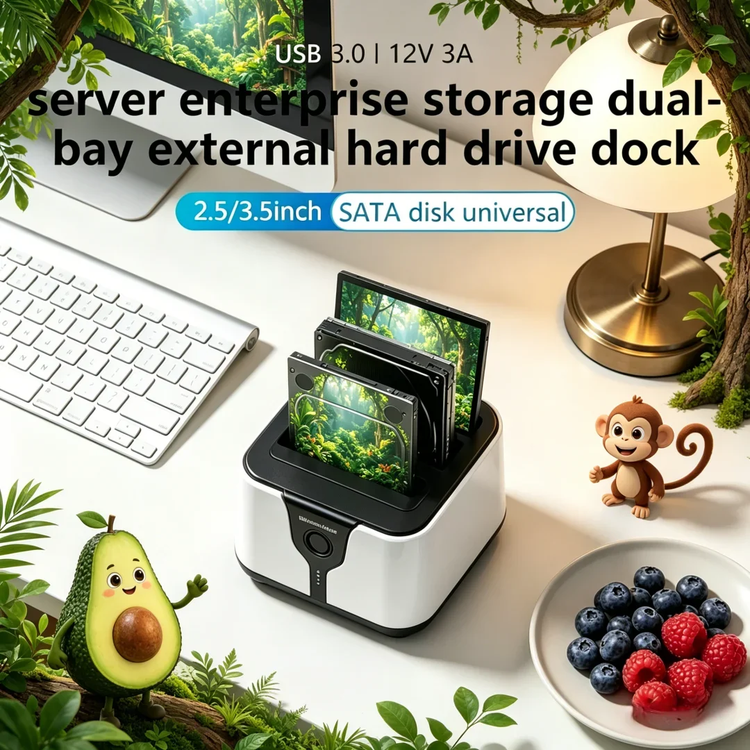 Luxuriöse 2-Bay HDD-Box, HDD-Dockingstation, SSD-Gehäuse mit Dual-Bay, Offline-Klonfunktion, SATA-zu-USB-3.0-Adapter für 2,5 und 3,5 Zoll SSDs Image