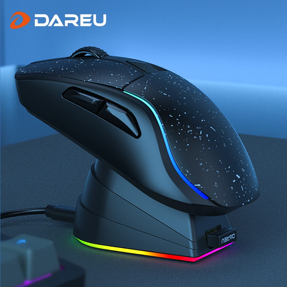 DAREU PC-Gaming-Maus, Tri-Mode Connect Bluetooth, kabelgebunden, 2,4 G kabellose Mäuse mit Ladestation, KBS-Tasten, Maus für Laptop-Gamer Image