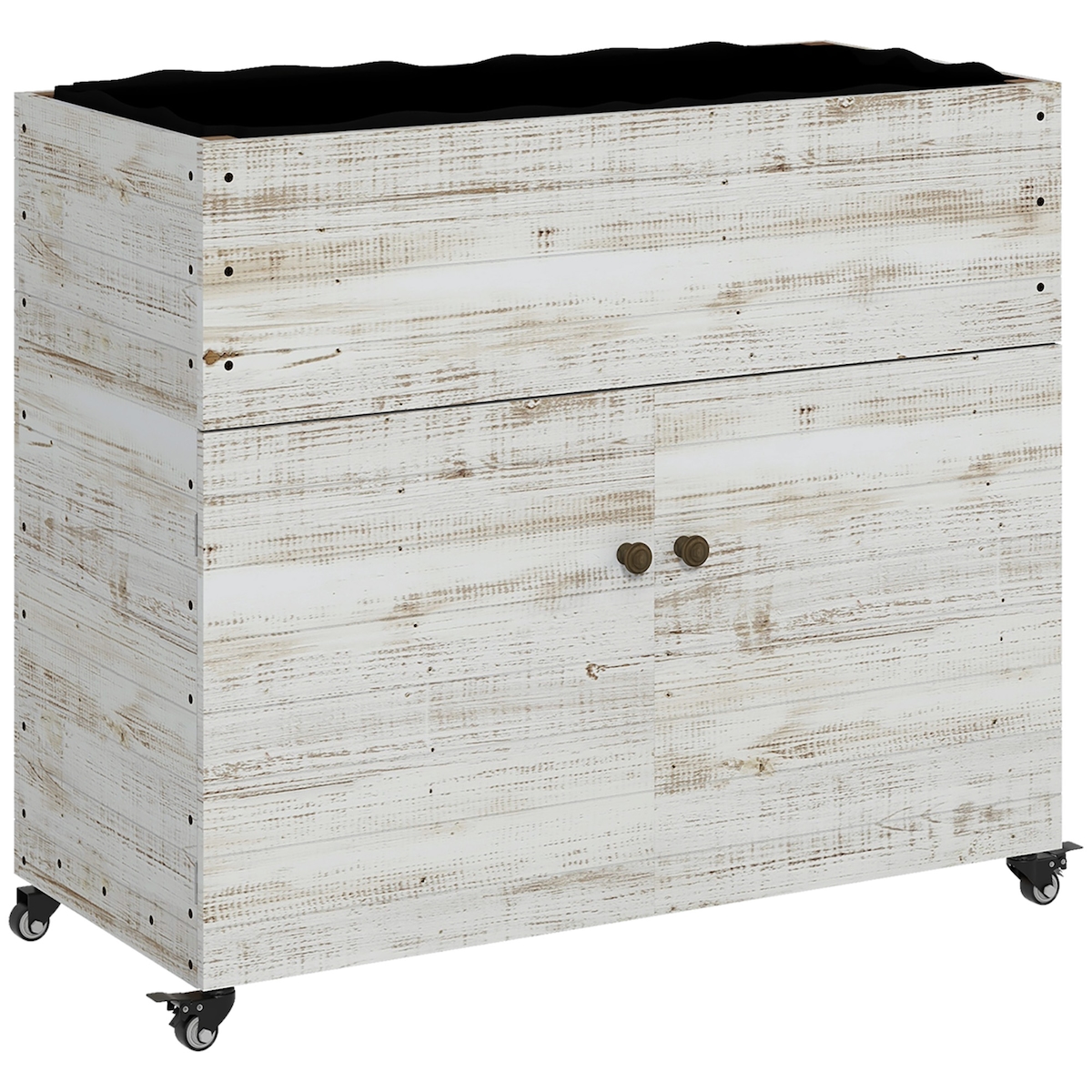 STILVORA Hochbeet Holz Weiß 110x50x95 cm mit Schrankfach, Rollen und Vliesauskleidung Image
