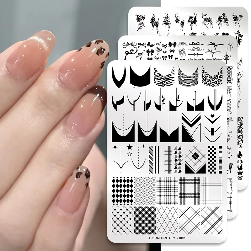BORN PRETTY Nagelstempelplatten Herbst Leopard Geometrie Blumenbild Edelstahl Schablone Nail Art Stempel Schablonen Image