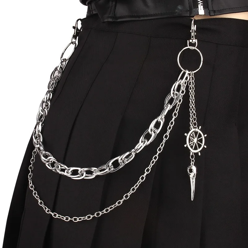 Punk-Nieten-Hosenkette Gothic Rock Hip Hop Dark Style Silberfarbene Mehrlagige Taillenkette Schmuck für Männer und Frauen Image