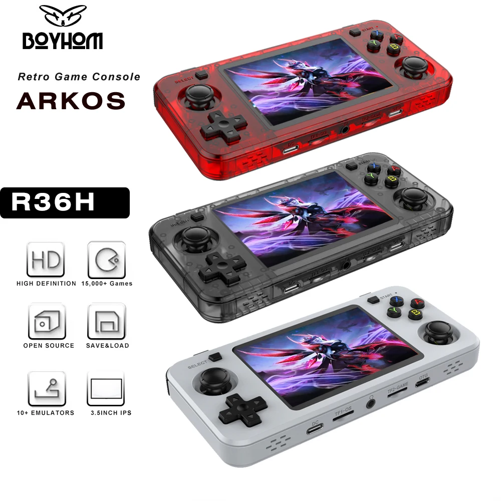 BOYHOM R36H Grauer Retro-Videospiel-Player 3,5-Zoll-IPS-Bildschirm Linux-Open-System 3000mAh RK3326 Tragbare Handheld-Konsole Geschenk Image