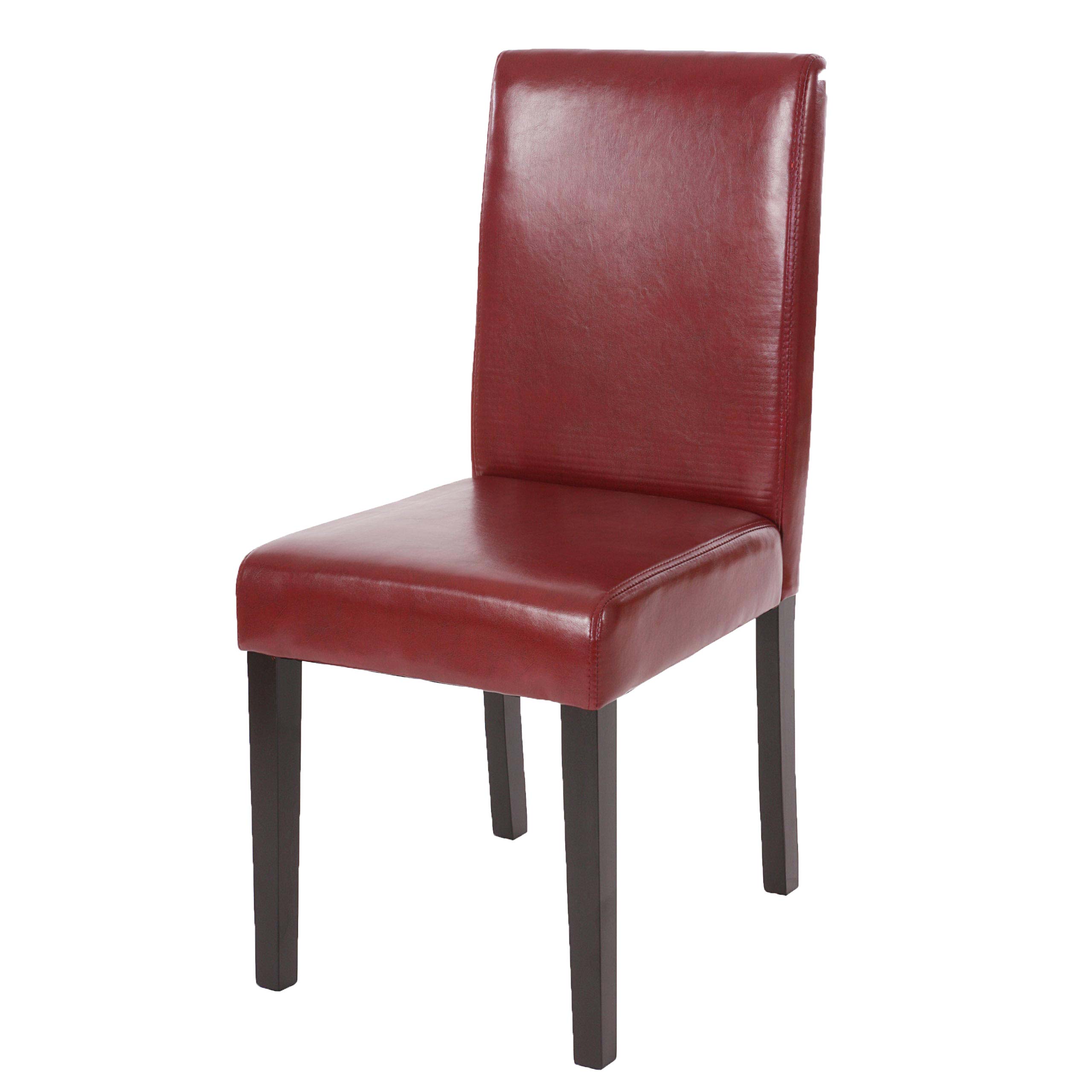 Esszimmerstuhl Littau, Küchenstuhl Stuhl, Kunstleder ~ rot-braun, dunkle Beine