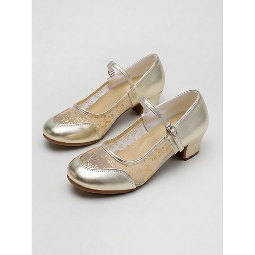 Goldene Mary-Jane-Tanzschuhe für Damen – atmungsaktive Mesh-Übungsschuhe mit Absatz für Lateinamerikanische Tänze und Walzer Gesellschaftstanz Image