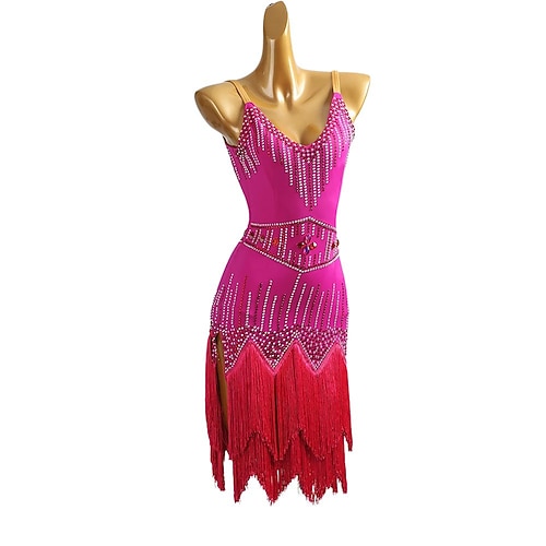 Lateinamerikanisches Tanzkleid mit Strassquasten, ärmellos, für Damen, Partyauftritte, Salsa- und Rumba-Wettbewerbe Image