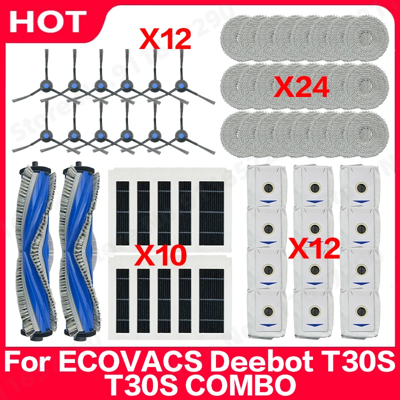 Für ECOVACS Deebot T30S T30S COMBO Ersatzteile Hauptbürste Seitenbürste Filter Wischtücher Staubbeutel Zubehör Image