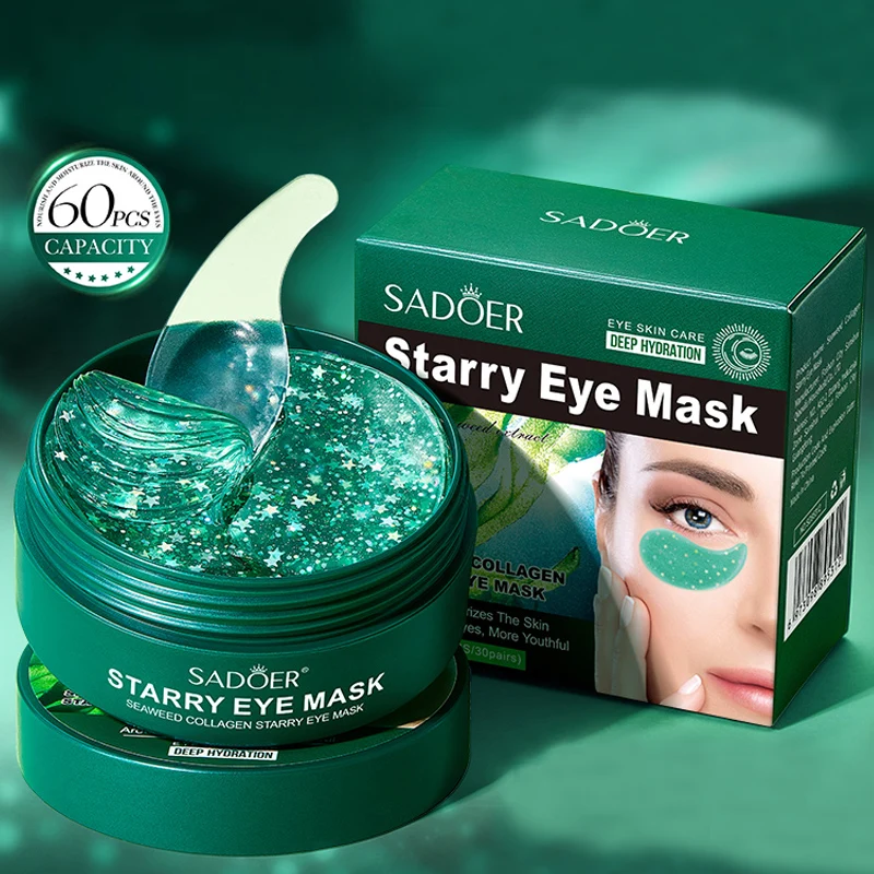60 Stück/Box Seaweed Collagen Augenmaske, enthält Kelp-Essenz und Kollagen, die Falten reduzieren und Augenringe verbessern können. Image