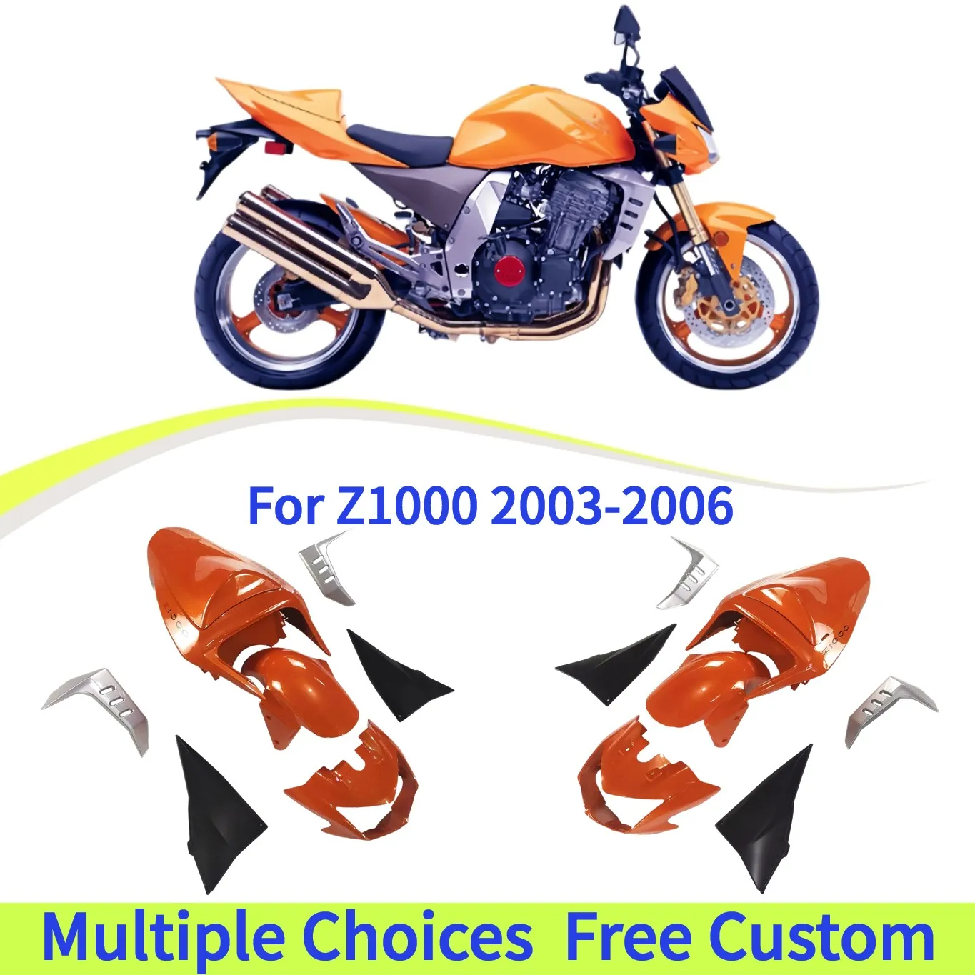 Motorrad-Zubehör ABS-Verkleidungen für Kawasaki Z1000 2003 2004 2005 2006 ZRT00A 03-06 Orange Karosserie