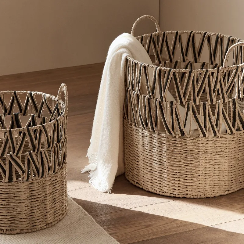 Panier de rangement en imitation rotin, panier de rangement en papier de haute qualité, panier à linge pour la maison