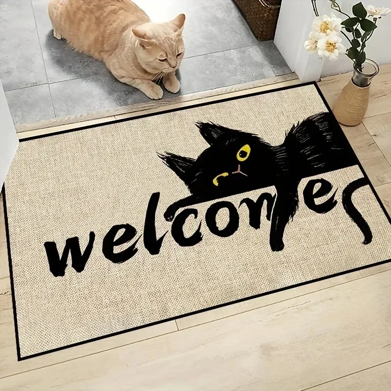 Katzenmuster, schmutzabweisend, Willkommen, Eingangstürmatte, Außenfront, Fußmatte, Zimmerteppiche, Flurmatte, waschbar, Heimdekoration, Wohnzimmer Image