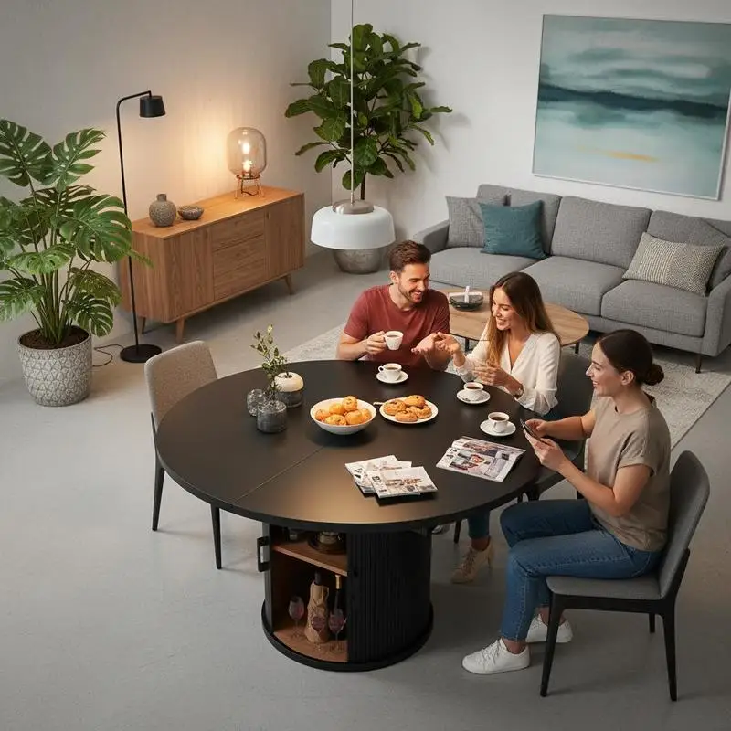 Table à manger extensible Table de salle à manger, table de cuisine, table de balcon, table à plateau extensible, table ronde extensible en ovale, 118-158 cm, capacité jusqu