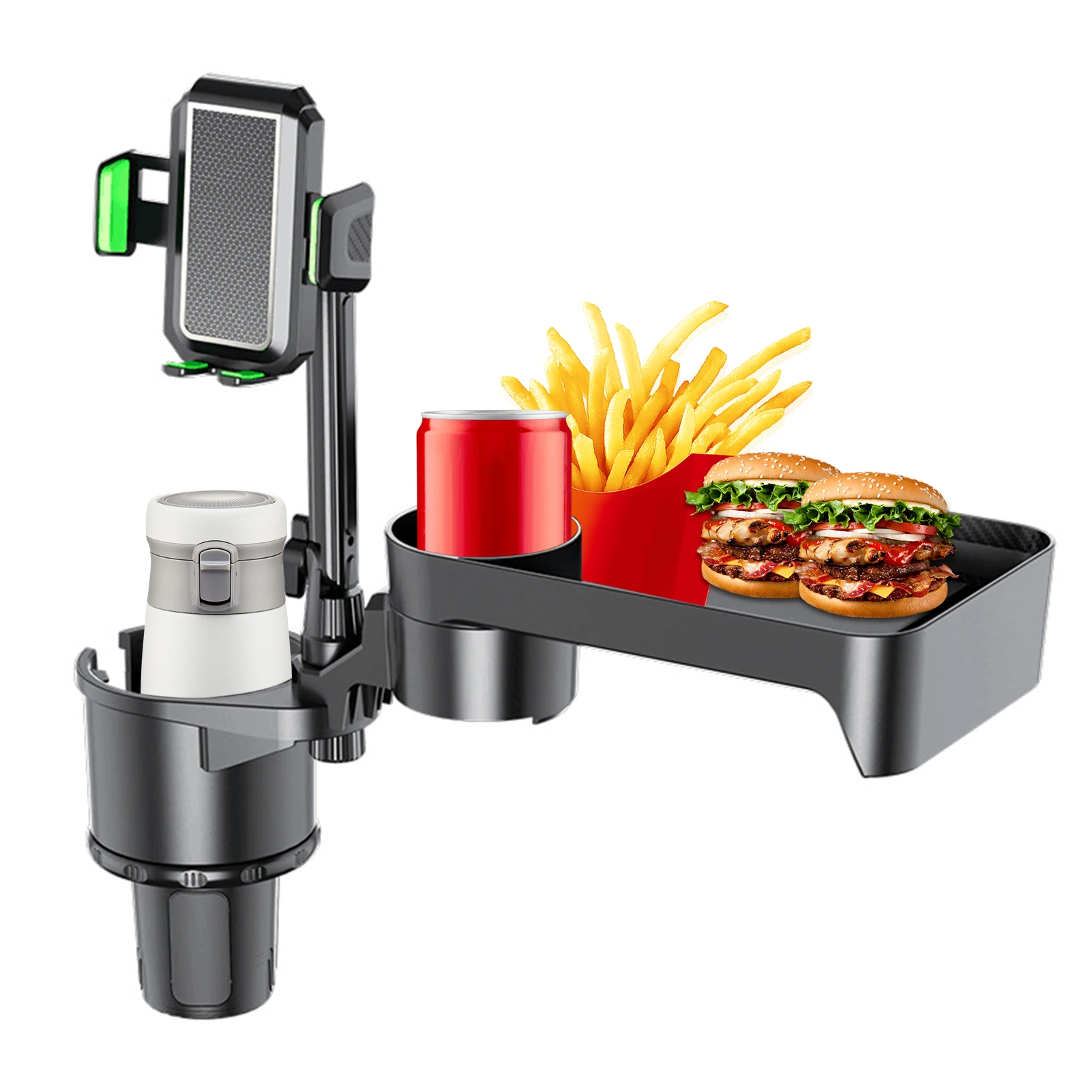 Auto-Getränkehalter, multifunktionaler Getränkehalter, Expander mit 360° ° Rotationstablett, Handyhalter, verstellbare Basis (Größe L, Grün)