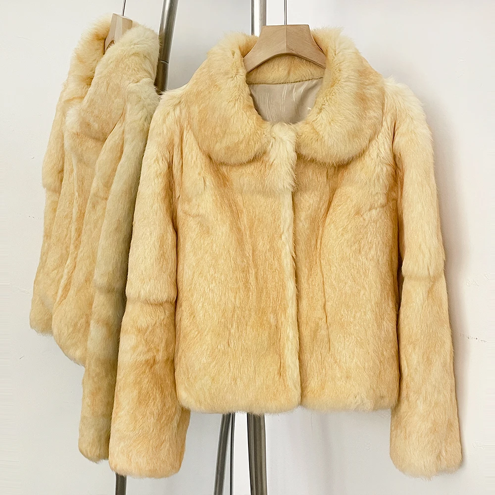 Veste en fourrure de lapin Rex pour femme, manteau en fourrure naturelle, vêtements d
