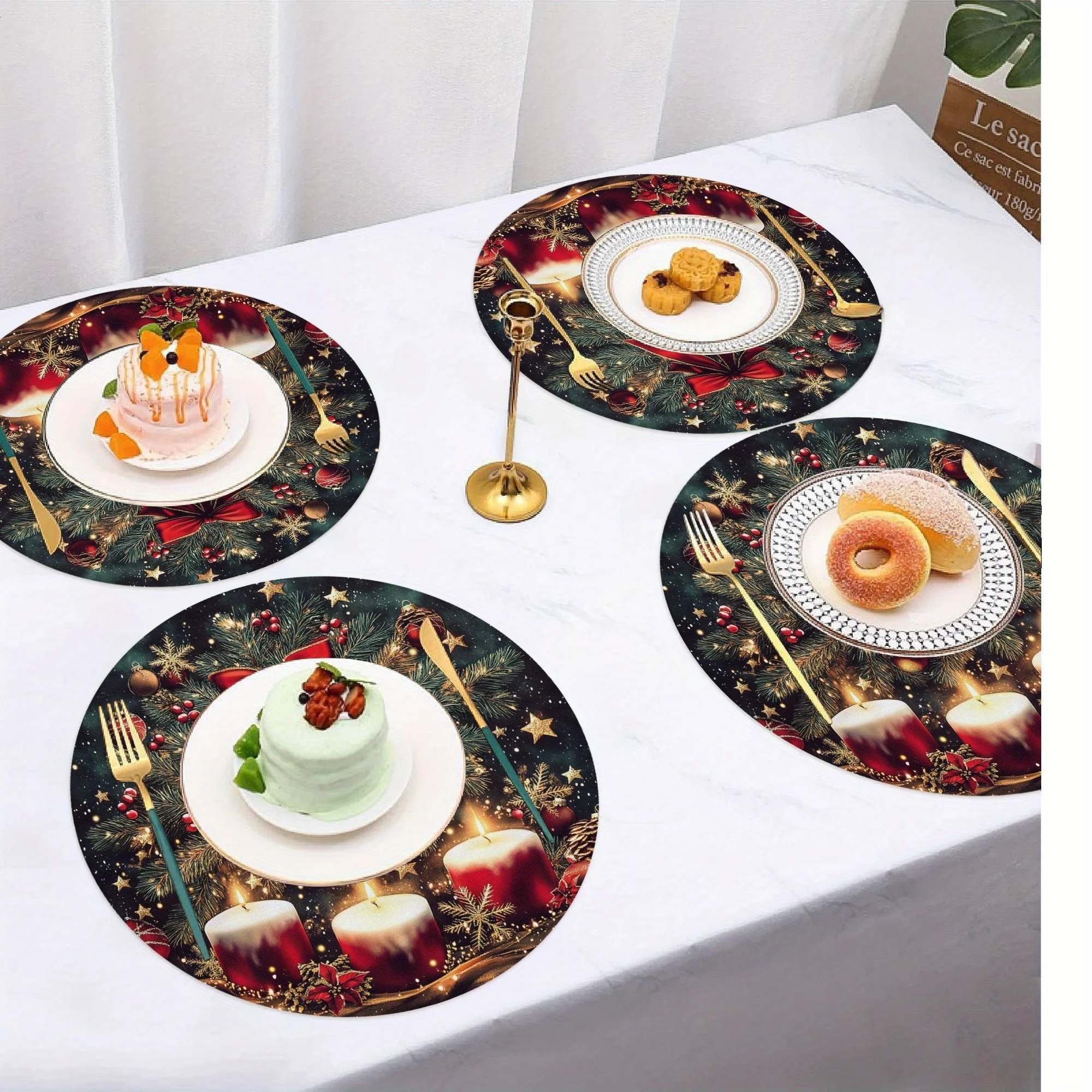 VIKAMA 4/6/8/10PCS Weihnachtsmatte Langlebiger Weihnachtsbaum Schleife Schneeflocke Küchentischmatte Partytisch Urlaubsdekoration Image