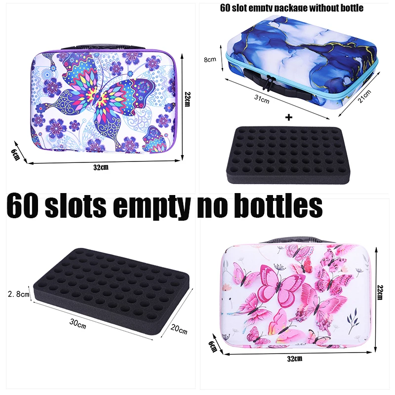 60 Fächer leer, keine Flaschen enthalten, Etui für ätherische Öle 15ml, tragbare Reisetaschen für ätherische Öle, Aufbewahrungstasche für Diamond Painting mit Schmetterlingsmotiv Image