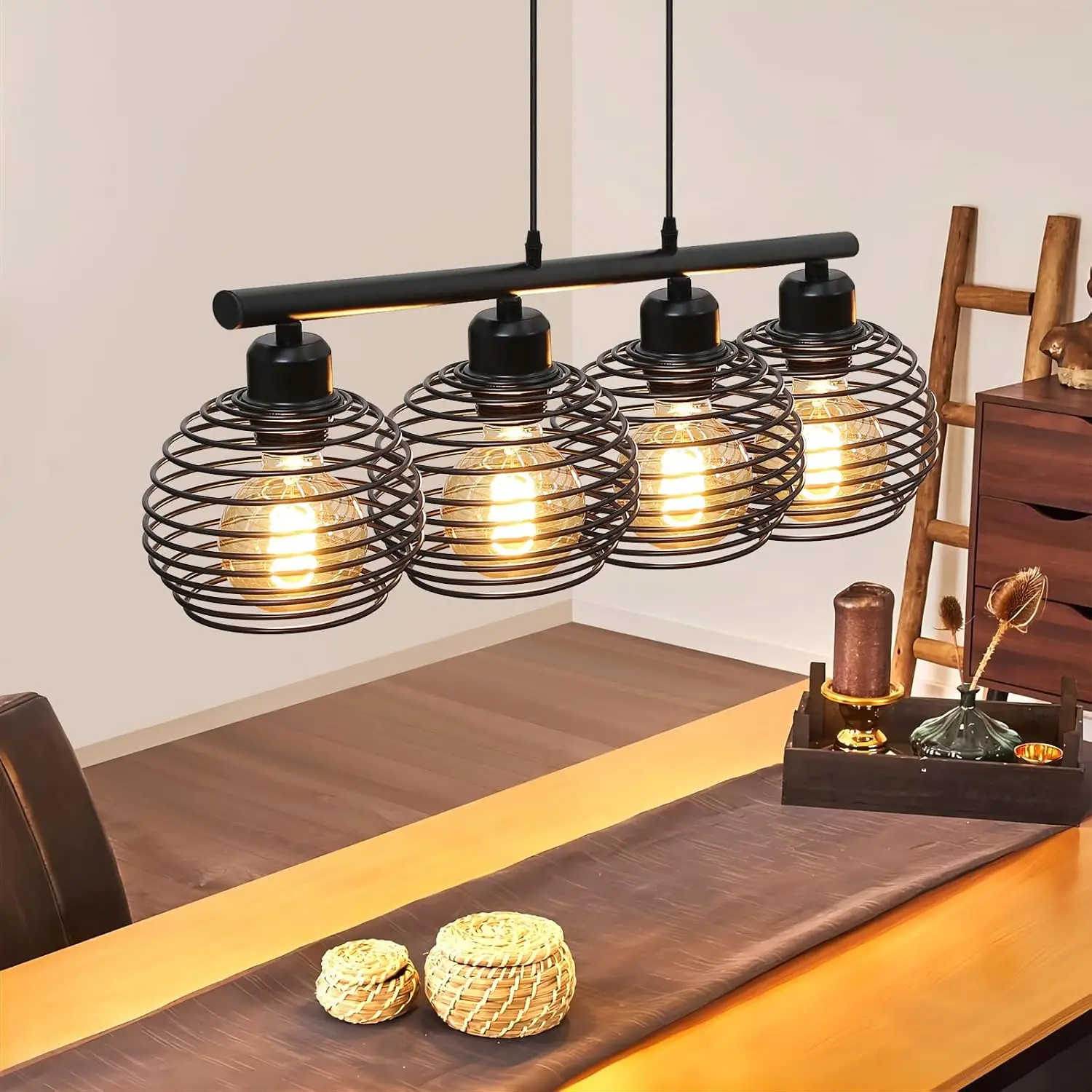 Lampe suspendue pour table à manger noire : lampe de table à manger vintage, lampe de salle à manger rétro, lampe suspendue E27, lampe suspendue industrielle en métal pour cuisine, salon, salle à