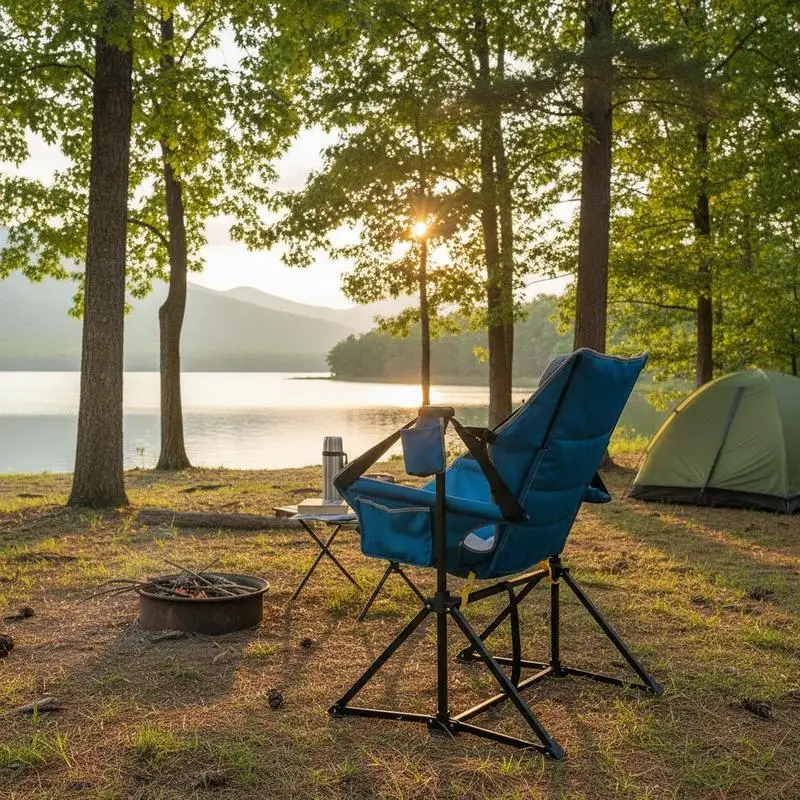 Campingstuhl mit Liegefunktion, Campingstuhl mit einer Tragfähigkeit von lbs, Schaukel-Liegestuhl, klappbarer Stuhl mit Getränkehalter, Aufbewahrungstasche, Kopfstütze und verstellbarer Rückenlehne,