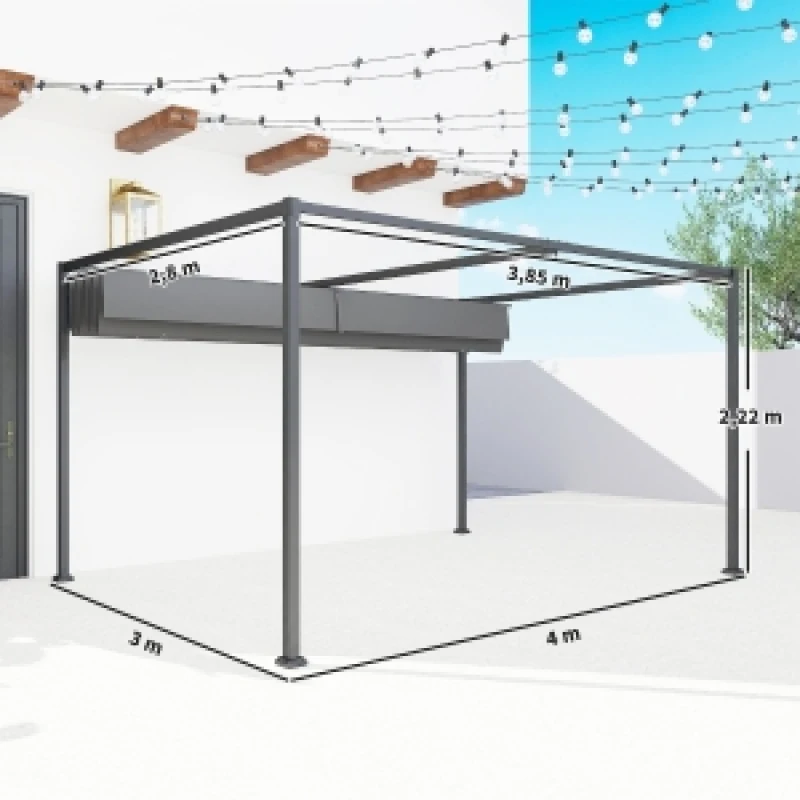 Pergola 4x3m Gartenpavillon, Terrassendach aus Stahl, Gartenpavillon mit verstellbarem Dach, freistehend, Sonnenschutz für den Garten