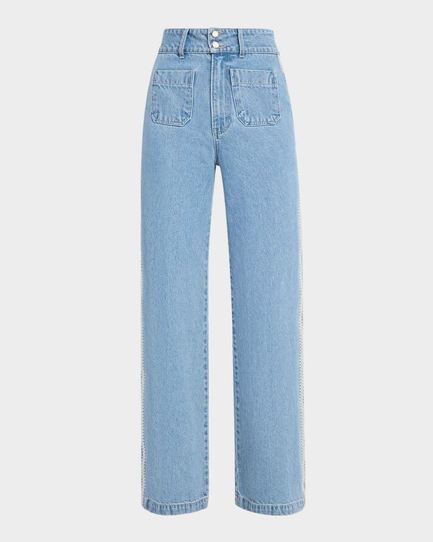 Taylor Embroidered Patch-Pocket Straight-Leg Jeans