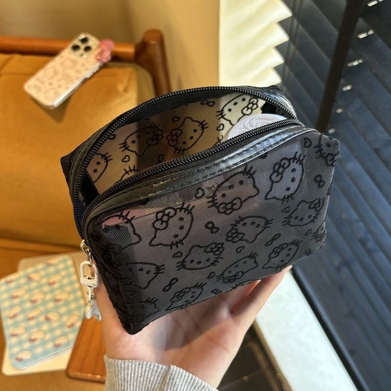 Hello Kitty bedruckte transparente Mesh-Kosmetiktasche – niedliche tragbare Kosmetiktasche, große Aufbewahrungstasche für Reisen und Ausflüge