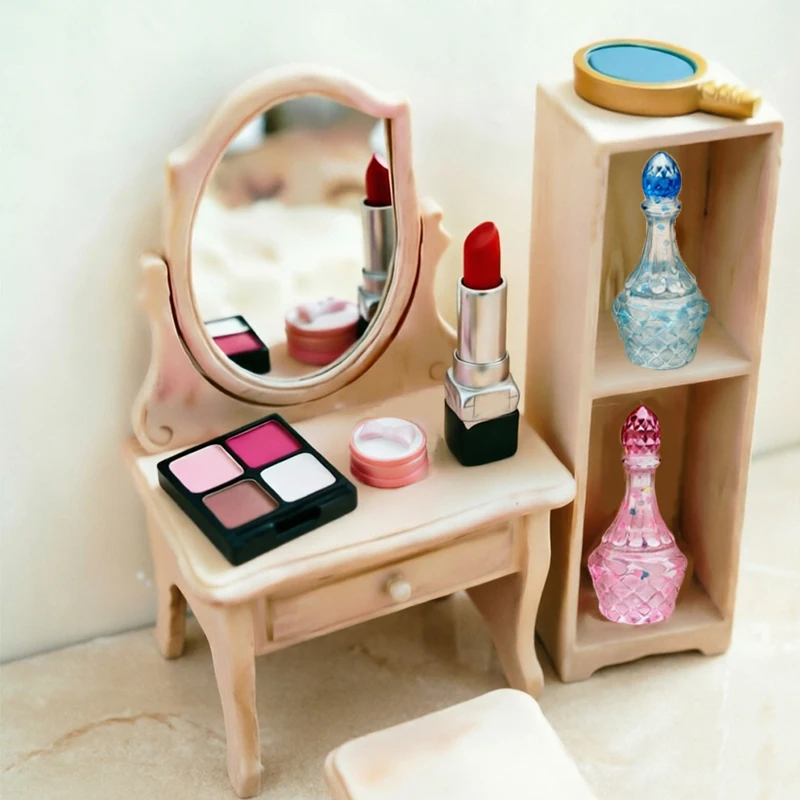 Mini-Schönheits-Make-up-Spielzeug Kosmetik-Modell Miniatur-Lippenstift Parfümflasche Lidschatten-Palette Puppenhaus Schminktisch Dekoration