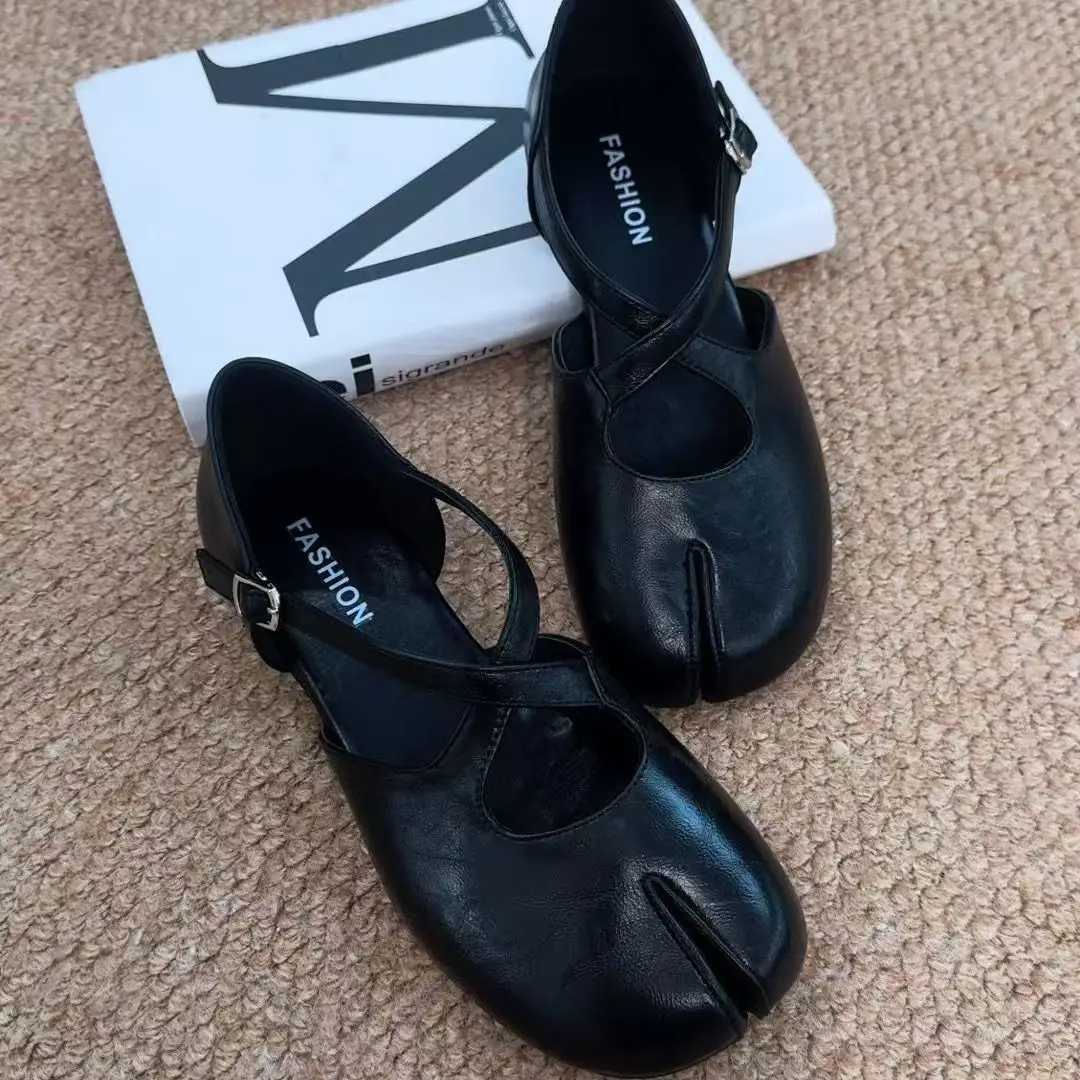 Damen Tabi Split-Toe Mary Jane Schuhe mit Kreuzriemen, Ballerinas mit Schnalle, Casual, Alltag, Büro, Elegant, Flache Schuhe