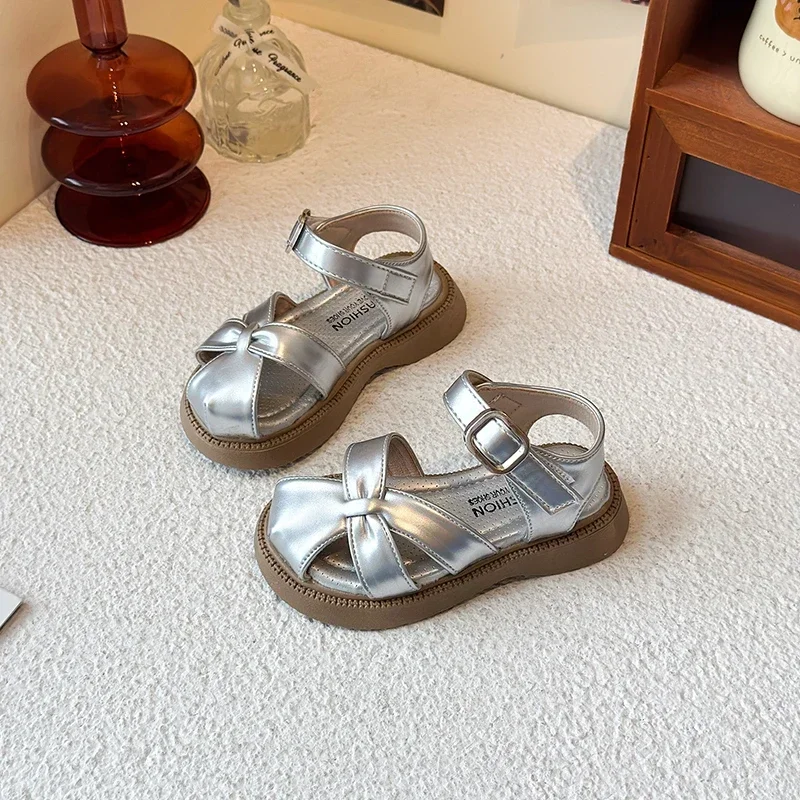 Mädchen-Sandalen, Sommermode, Schleifenknoten, Kinderschuhe, lässig, Strand, mit Klettverschluss, für Kinder, Prinzessinnen-Schuhe, bequeme weiche Sohle