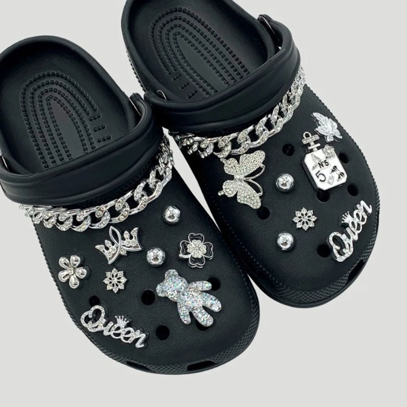 17-teiliges Luxus-Designer-Schuh-Charm-Set, DIY Silber-Kristall-Bären-Schuhdekoration für Lochschuhe, Schuhzubehör