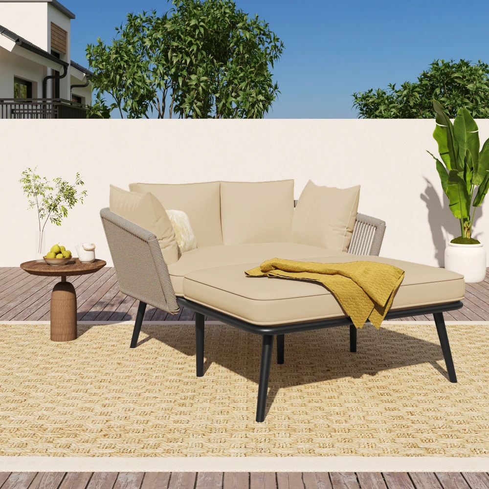 Outdoor-Sofaliege mit 2 Kissen, abnehmbar und waschbar, Khaki Image