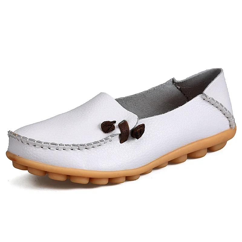 Neue flache Damenschuhe aus 100 % echtem Leder, bequeme Freizeitschuhe, Walking-Loafer, große Lederschuhe