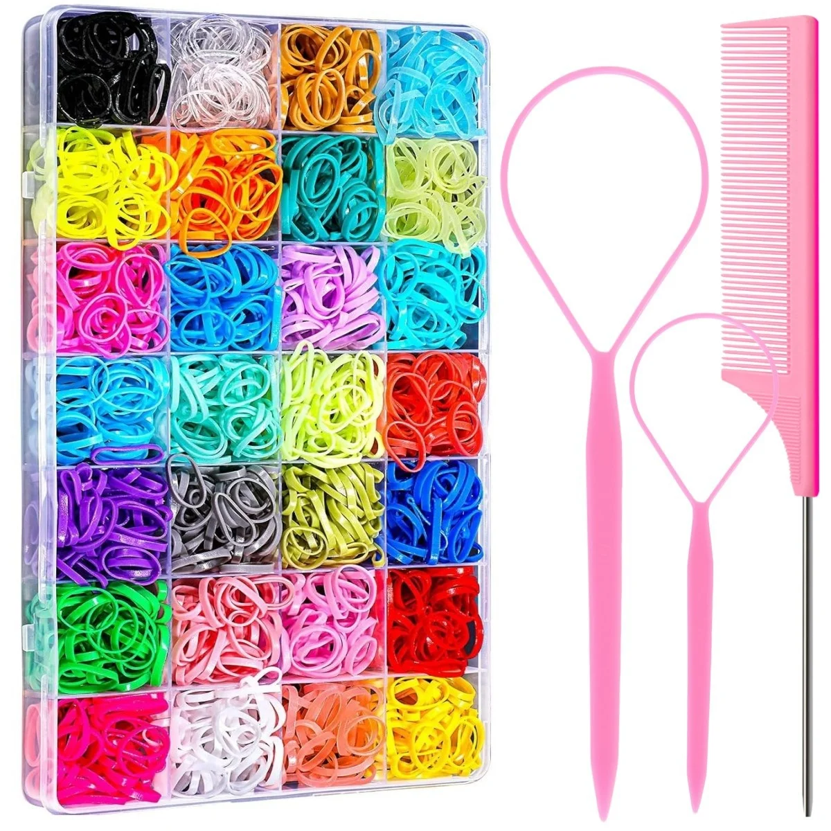 1800 Stück Elastische Haargummis für Mädchen, 24 Farben Kleine Mädchen-Haarschleifen Elastische Gummibänder mit Haarschlaufen-Styling-Tool Image