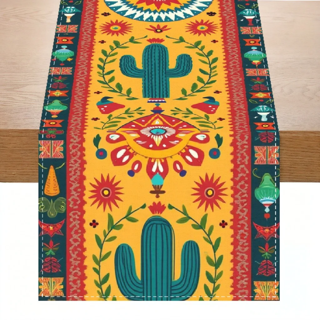 1 Stück Polyester-Tischdecke für Festlichkeiten, Rechteckiges Kaktus-Blumen-Design, Ideal für Mexikanische Partys, Küchen- und Kaffeetisch-Dekoration