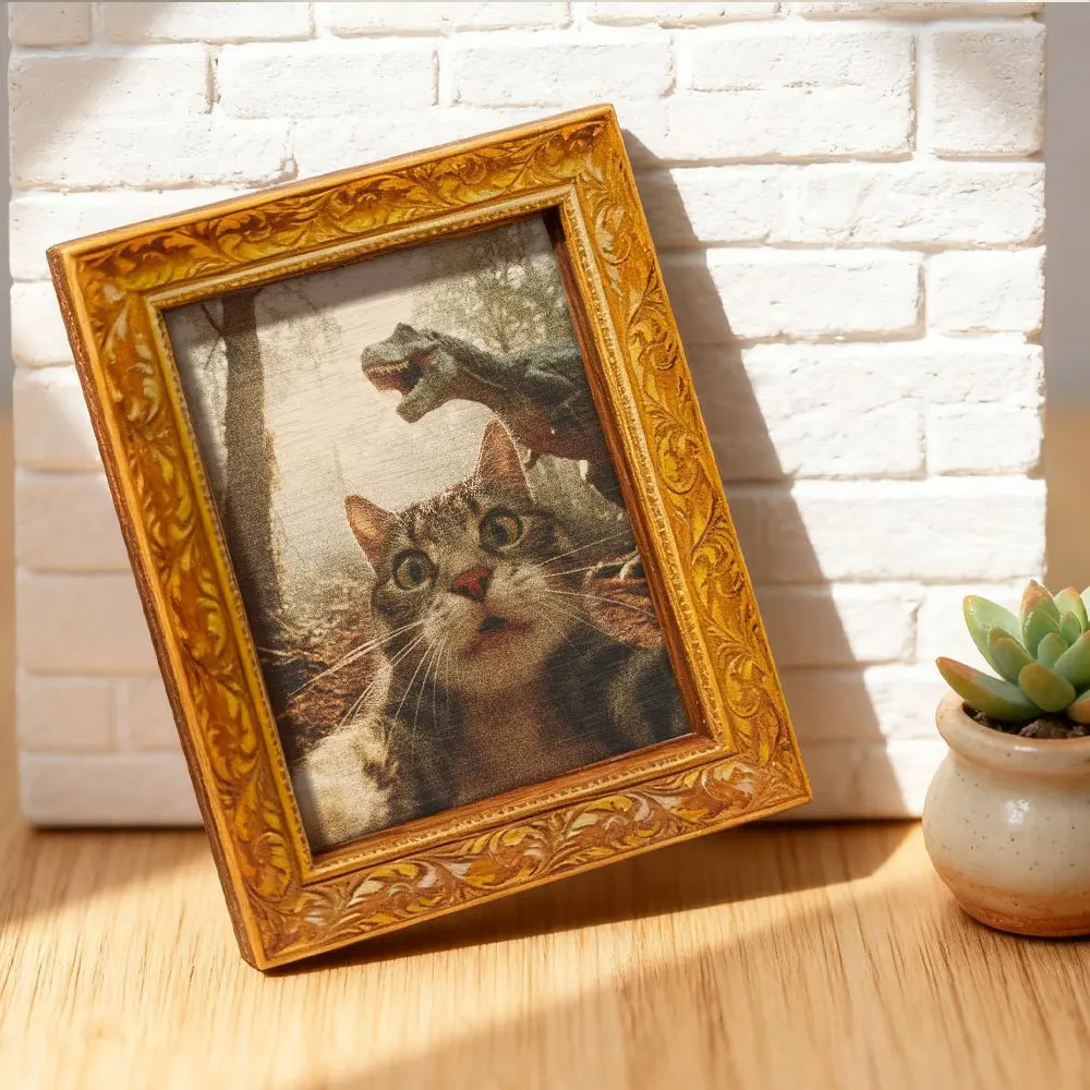 1 Stück Hakimi Adventure Holz-Kühlschrankmagnet, Lustiges Katzen-Dinosaurier-Muster, Ästhetische Dekoration für Küche, Zuhause, Büro, Geschenk für Katzenliebhaber Image