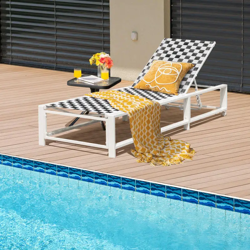 Verstellbarer Outdoor-Liegestuhl mit Rädern und Robustem Metallrahmen für den Garten Image