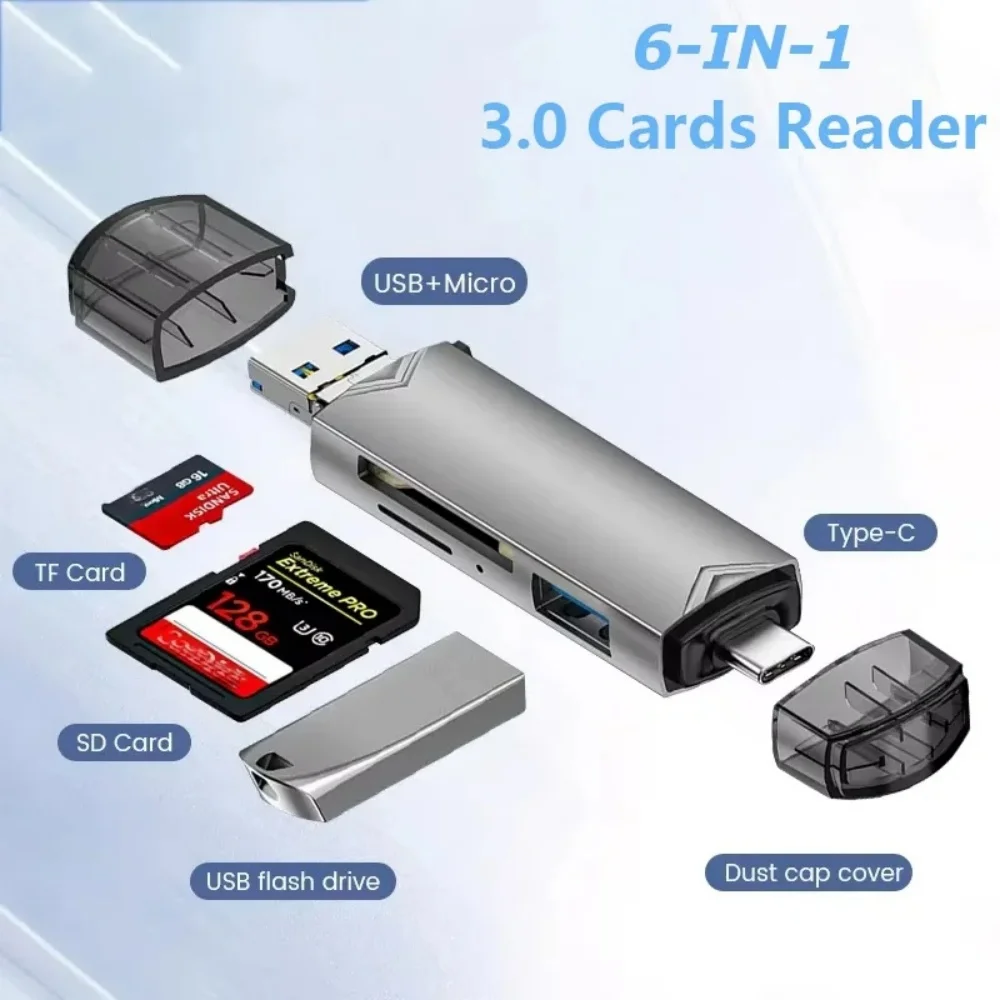 Multifunktions-USB-3.0-Typ-C-Kartenleser 6-in-1 OTG-Adapter TF SD U-Disk Speicherkartenleser für Handy Laptop Computer Image