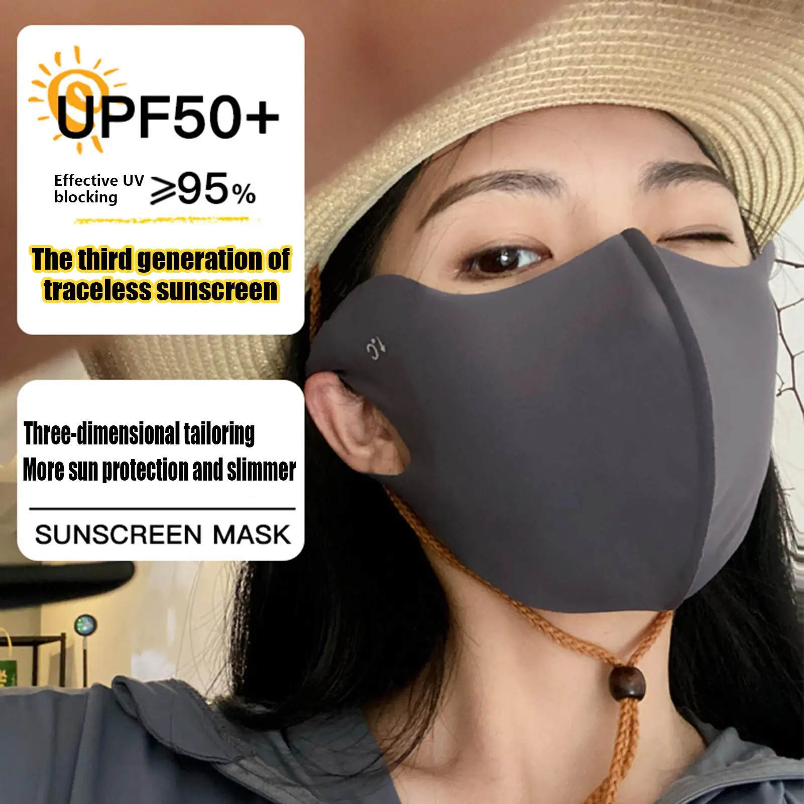 UV-Schutzmaske für Damen, kühlende Eisseide, atmungsaktiv, dünn, unsichtbar, Gesichtsbedeckung, Sonnenschutz, Anti-UV, modische Gesichtsbedeckung für den Außenbereich Image