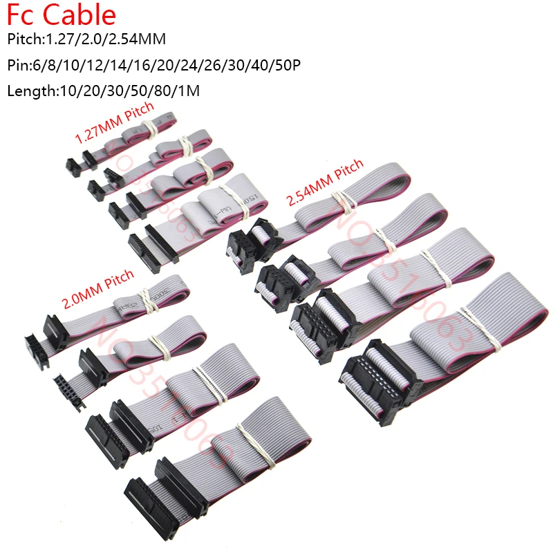 1PCS 1,27 MM/2,0 MM/2,54 MM Pitch FC-6/8/10/16/20/40/50 Pin 20/30/50/CM Grau Flache Band Jtag Isp Download Daten Kabel 1,27 2,0 2,54