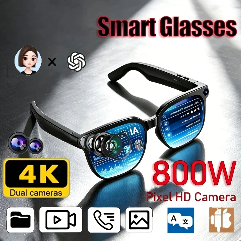KI-Smart-Brille für Auto mit KI-Übersetzung, 8MP HD-Kamera, 4K-Aufnahme, Bildkonversation, Aufnahme, Musikwiedergabe, Motorrad-Brille Image