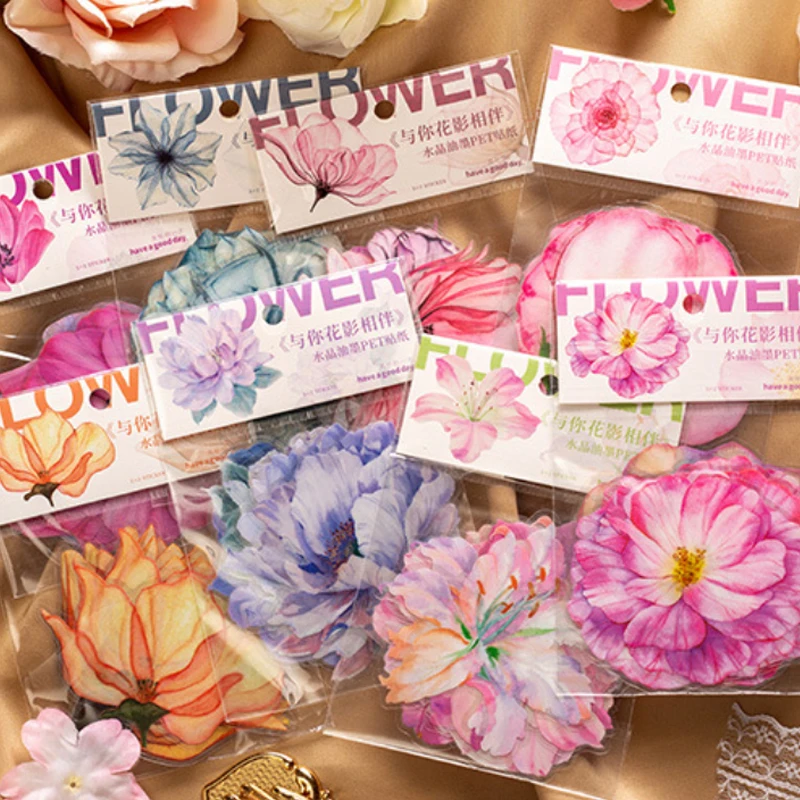 1 Packung/10 Stück Retro Großformatige Blumen-Aufkleber, Vintage Big Bloom Designs mit Reichhaltigen Farbtönen, Selbstklebend für Journal-DIY Image