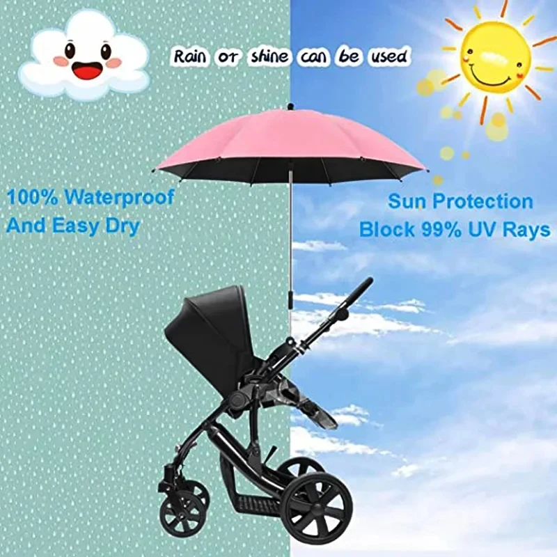 UV-Schutz Kinderwagen-Regenschirm mit Klemme Universeller Sonnenschutz Regenfester Kinderwagen-Überzug Kinderwagen-Zubehör