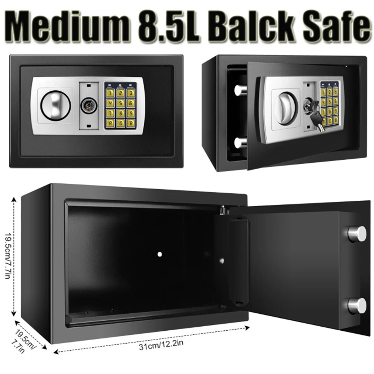Schwarzer 8,5L Elektronischer Passwort-Sicherheitstresor Geld-Einzahlungsbox Büro- und Heim-Safe Passwort-Schlüssel Diebstahlsicherer Safe
